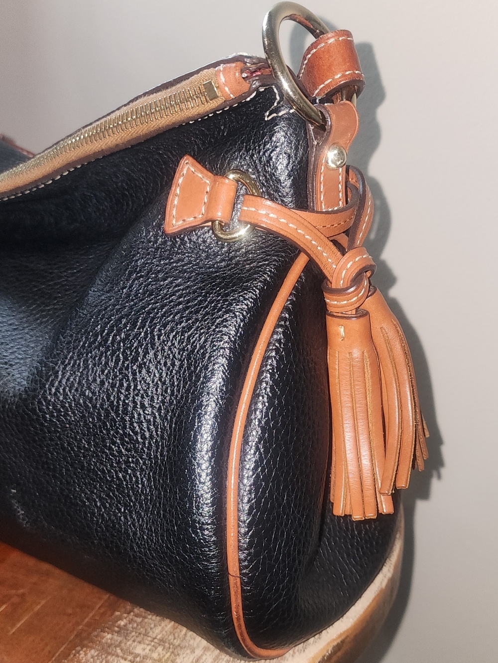 Dooney & Bourke Black Tan Pebbled Leather Flourentine Satchel Shoulder Bag - Picture 3 of 16